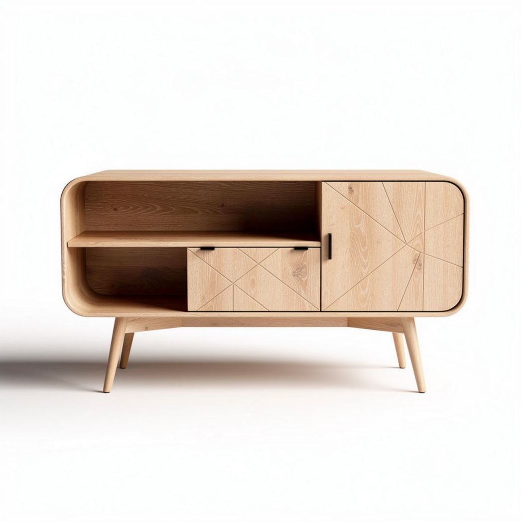 Buffet en bois avec portes à lamelles coloris beige dimensions 120 x 40 x 60cm