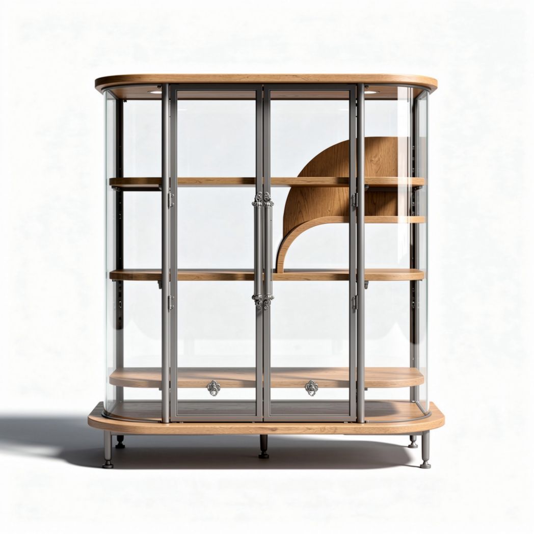 Vitrine en verre et bois naturel pour rangement moderne 80 x 40 x 120cm