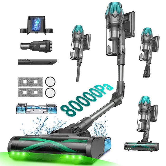 Vactidy Blitz V15 Max - Aspirateur Balai sans Fil - 80 kPa/130AW/580W - 65 Min Autonomie - Écran LED - Bac 1,5 L - Sec/Humide(V15 MAX)