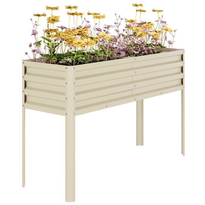 Bac Potager Surélevé 127 x 45,7 x 80 cm, Carré Potager en Acier Galvanisé avec Pieds, Anti-Rouille, Drainage Intégré, Beige(Beige/105 x 26)