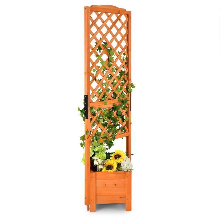 COSTWAY Jardinière sur pied avec Treillis en Bois de Sapin 54,5x52x180CM Bac à Fleurs avec Trous de Drainage pour Plantes(54)