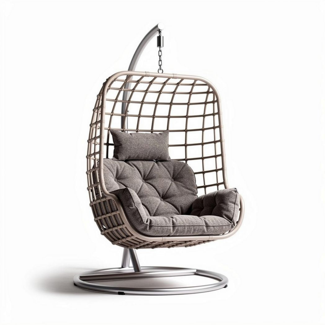 Chaise suspendue en rotin tressé avec coussins gris 100 x 80 x 120cm