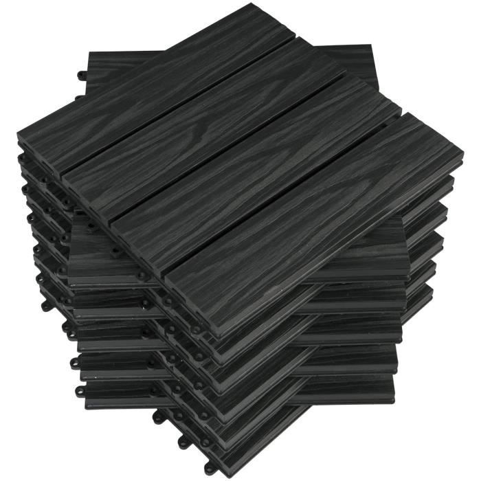 WOLTU Dalle de sol WPC 30x30cm, pour revêtement jardin extérieur fixation plug-in, Anthracite 22 pièces-2 m² GTF006an-2(Anthracite/11 pièces)