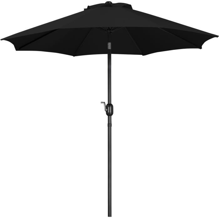 Yaheetech Parasol en Métal Extérieur Inclinable 270 cm Parasol 8 Baleines Bouton-poussoire Manivelle Protection Solaire Noir(Bleu/Diamètre : 230 cm)