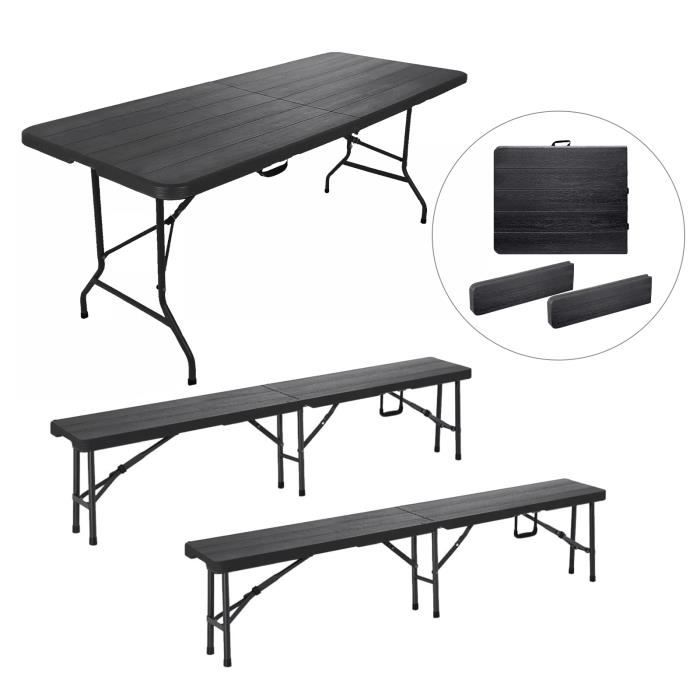 Ensemble Table et 2 Bancs Pliante - Sleivant Table de Jardin 6-8 Personnes - Table Camping Exterieur (1xTable +2 Bancs)(1 x table + 2 bancs)