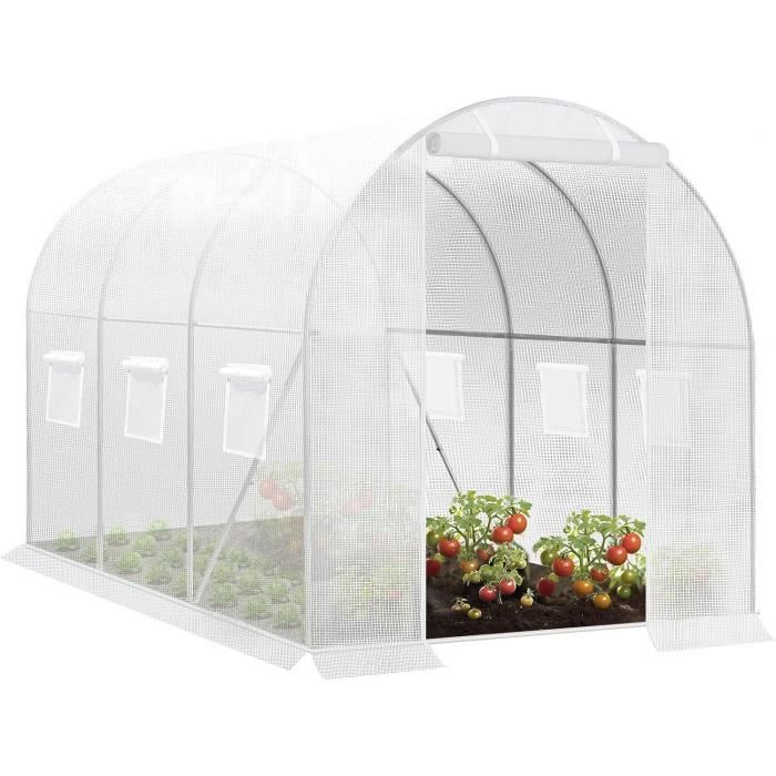 WOLTU Serre de Jardin, en Tube d’Acier Galvanisé et PE, 6 Fenêtres et 1 Porte Zippée Enrouleur, 200x300x190cm, Blanc W0UETT0042(Blanc/300 x 200 x 200 cm)