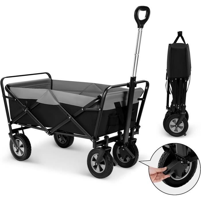 EUGAD Chariot Pliable, Chariot de Jardin 100L, Poignée Réglable, Brouette de Plage Portable, Charge 80kg, Noir+Gris(?Noir + Gris)