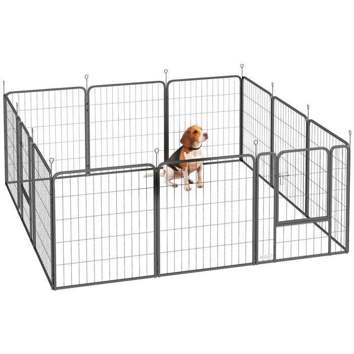 Parc pour chien - PawHut - 12 panneaux modulable, pliable, portable - avec porte - intérieur et extérieur - en acier - 80H cm - noir(12 panneaux/Hauteur : 100 cm)