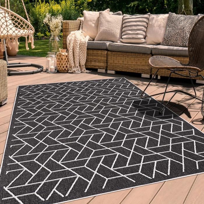 Tapis extérieur, kilim reversible 235x320 LYN2 R REVERSIBLE noir et crème(Noir/120 x 170 cm)