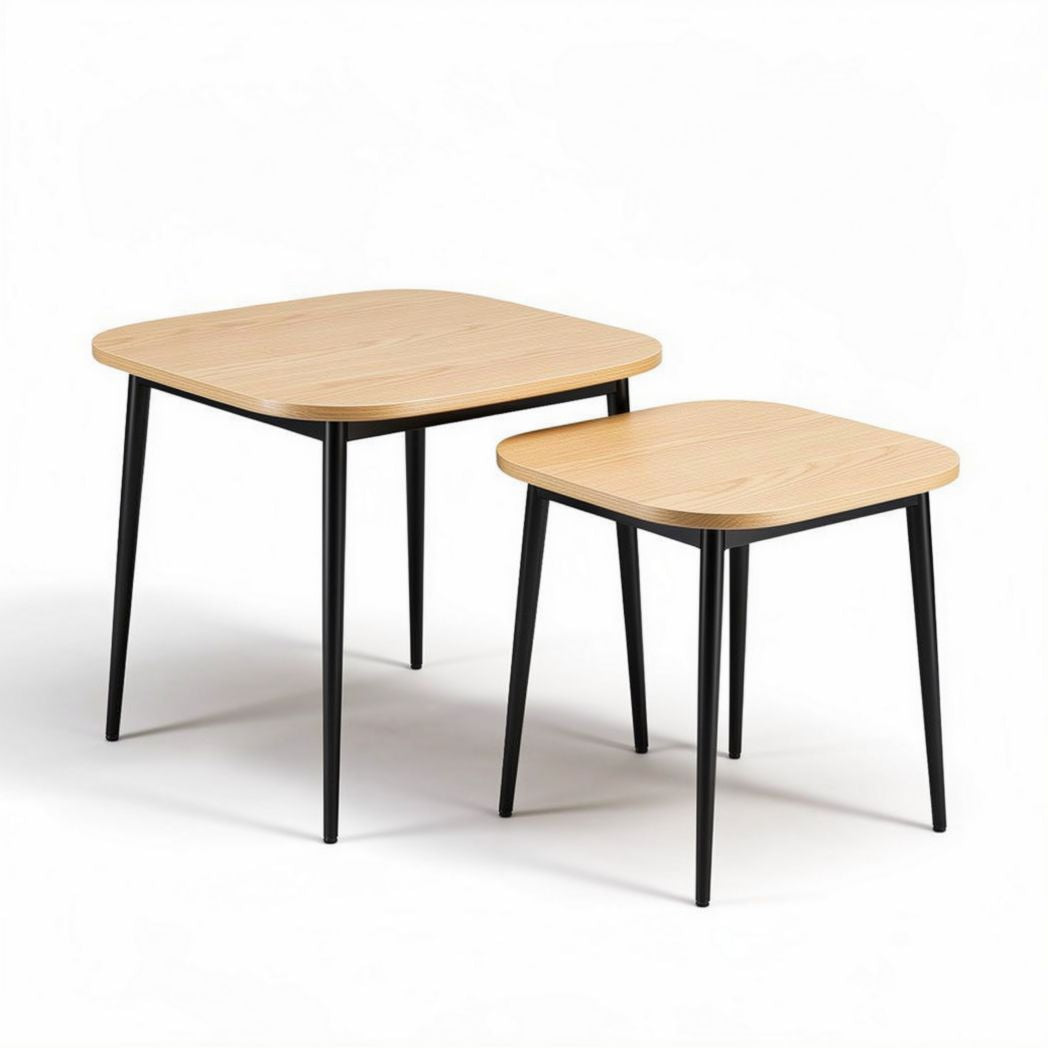 Table rectangulaire en bois clair et métal noir 60 x 60 x 45cm
