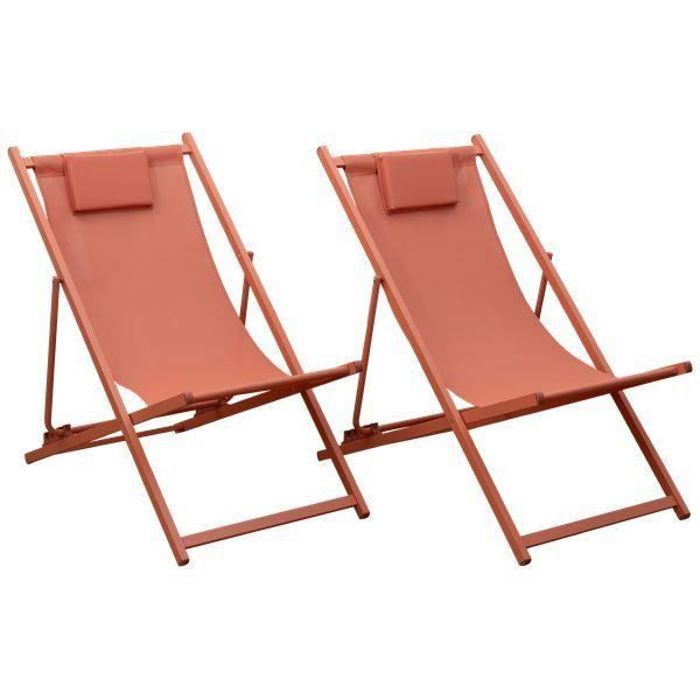 Lot de 2 chiliennes CYPRUS - textilène terracotta/structure terracotta(Terracotta)