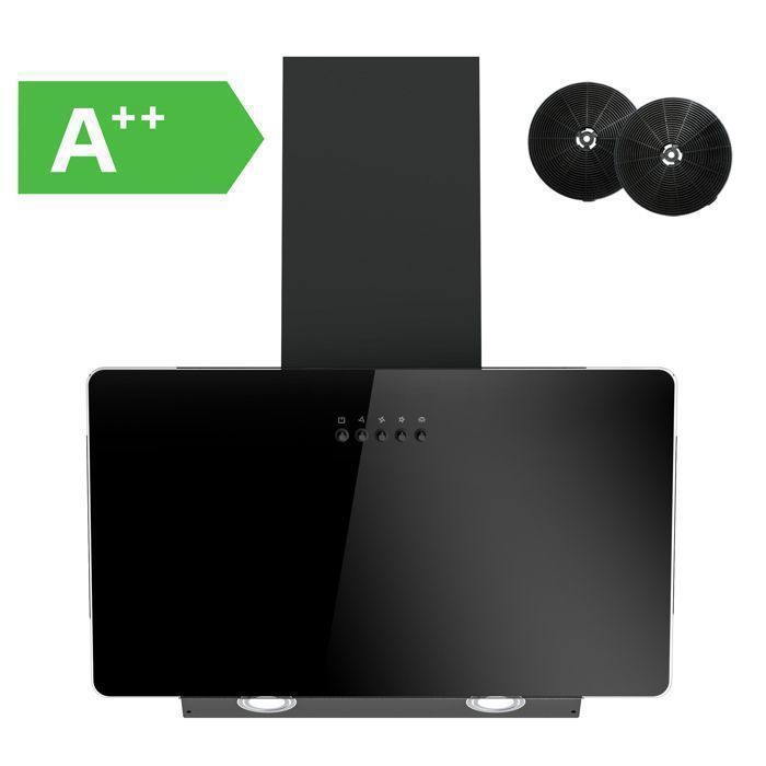 Hotte aspirante FIREGAS 60cm, Hotte aspirante à évacuation/circulation d'air avec LED, Hotte inclinée avec efficacité A++(Noir/Push button)