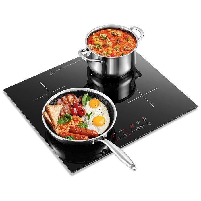 Plaque de cuisson Induction,Kichpower Plaque Induction,4 foyers boosters,6000 W,L59 cm,Noir,Chauffage rapide(4 foyers)
