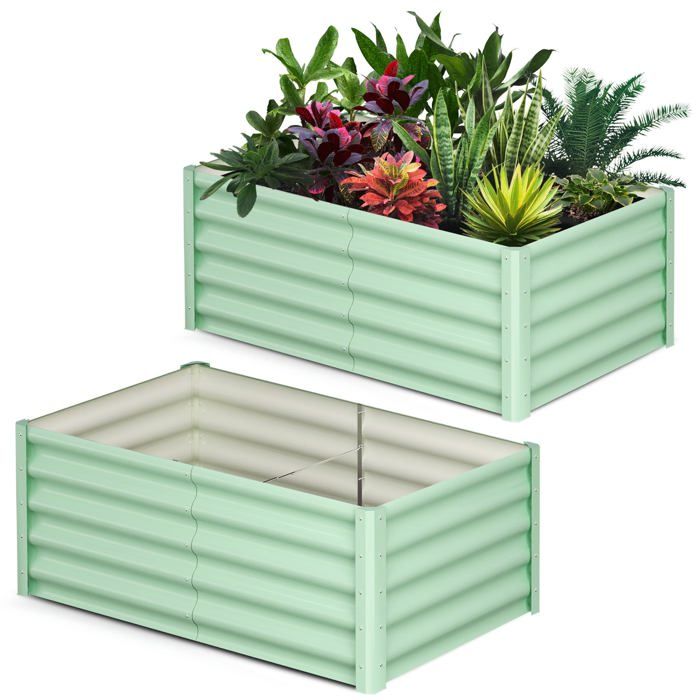 Lot de 2 bacs à fleurs en acier, jardinières rectangulaires extensionérieures, gants inclus, fond ouvert, Vert, 180x60x45cm(Vert olive/120 x 60 x 60 cm - Ellipse)