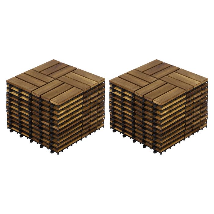 Lot de 22 Dalles en Bois d'Acacia à emboîter 30x30cm - Caillebotis Extérieur Clipsable pour Balcon, Terrasse et Jardin - Jaune(Jaune/11 pcs)