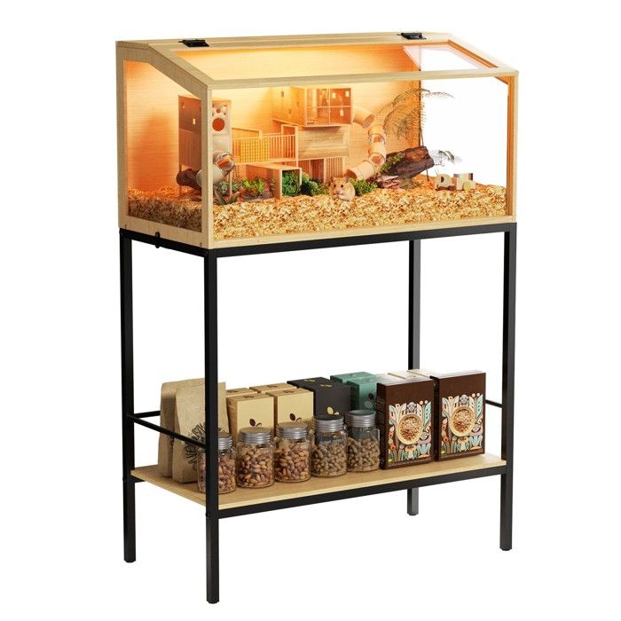 Cage à Hamster en Verre Trempé - Cage pour Rongeurs avec Étagère Inférieure, Éclairage LED Intégré, 80x39.6x116cm(80 x 39)