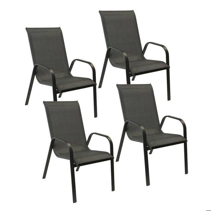 Lot de 4 chaises MARBELLA en textilène gris - aluminium gris anthracite(Gris foncé/Lot de 4)