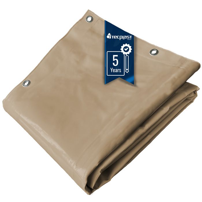 TECPLAST Bâche Jardin 4x4 m LP506JD Beige foncé - Garantie 5 ans - Bâche PVC étanche - Résistance Anti-UV(Beige foncé/1)