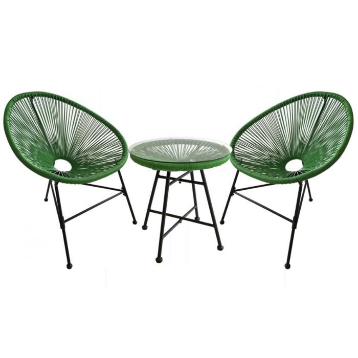 ACAPULCO - Ensemble de 2 fauteuils et table basse vert(Vert)