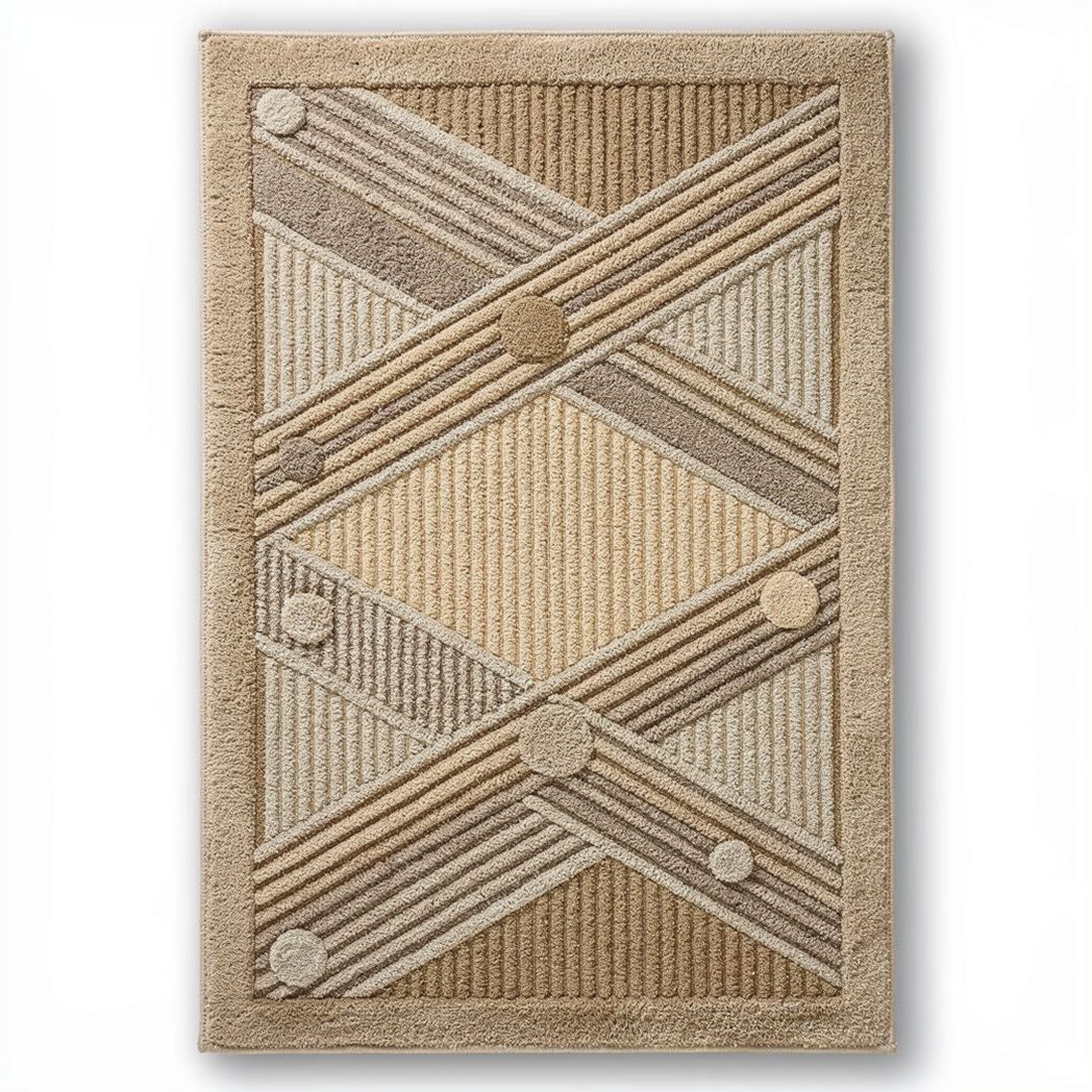 Tapis décoratif en polyester beige avec motifs géométriques 70 x 120 x 2cm