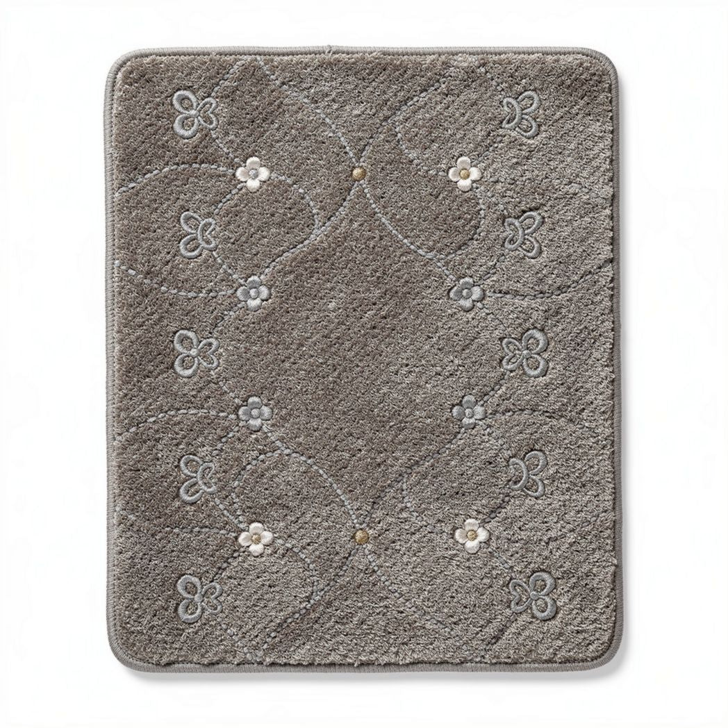 Tapis de bain en microfibre gris avec motifs floraux 50 x 60 x 2cm