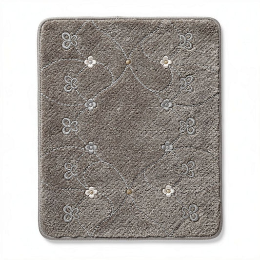 Tapis de bain en microfibre gris avec motifs floraux 50 x 60 x 2cm