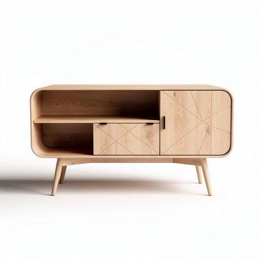 Buffet en bois avec portes à lamelles coloris beige dimensions 120 x 40 x 60cm
