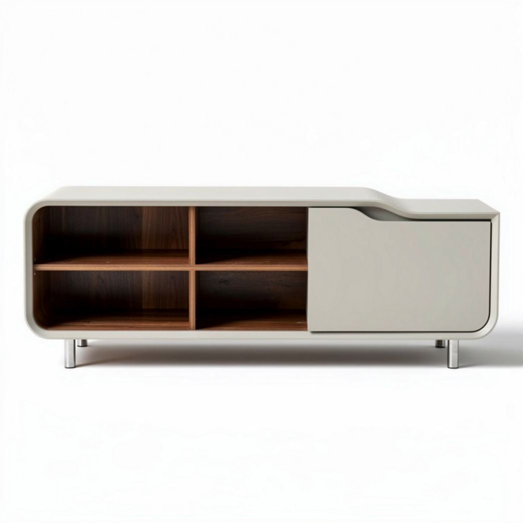 Meuble TV en bois et métal gris 150 x 40 x 60cm avec rangement intégré