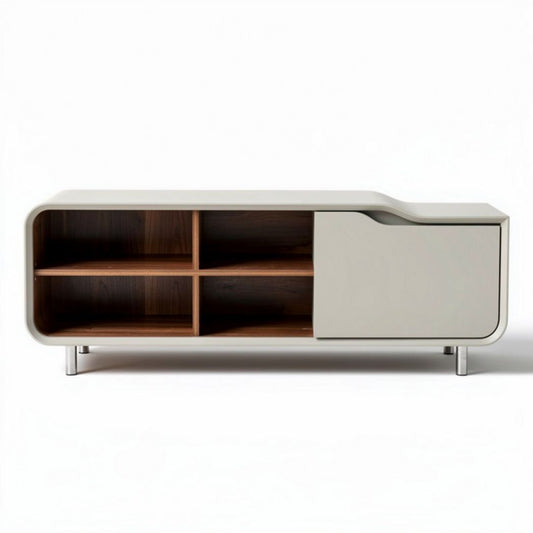 Meuble TV en bois et métal gris 150 x 40 x 60cm avec rangement intégré