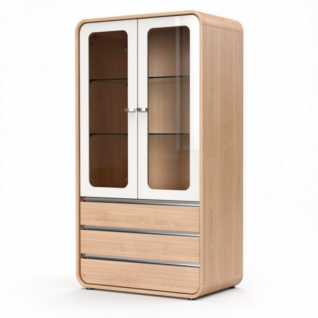 Armoire en bois avec portes en verre et trois tiroirs 80 x 40 x 180cm
