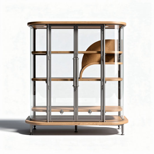 Vitrine en verre et bois naturel pour rangement moderne 80 x 40 x 120cm
