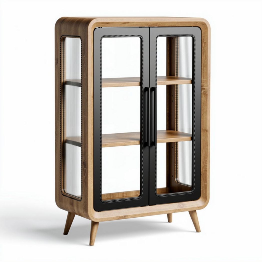 Buffet en bois avec portes en verre trempé dimensions 120 x 80 x 40cm