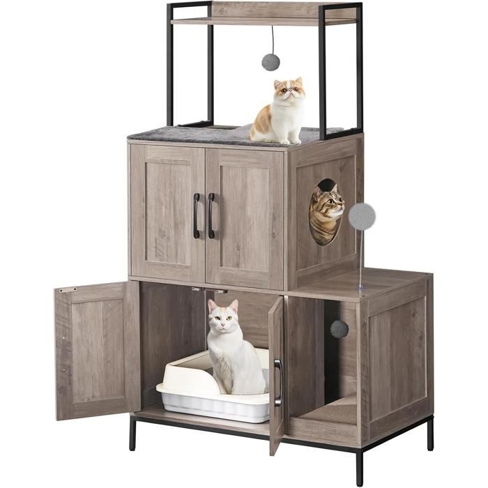 Arbre à Chat - HOOBRO - Maison de Litière - Tour à Chat - 78 x 45 x 135 cm - Gris(Grège)