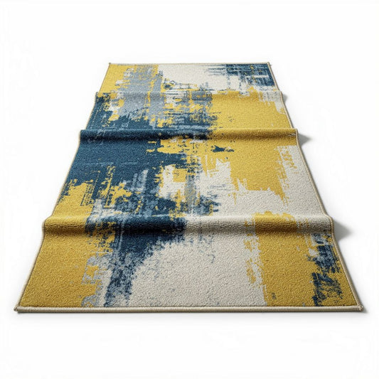 Tapis moderne en polypropylène bleu et jaune 200 x 150 x 1cm pour salon