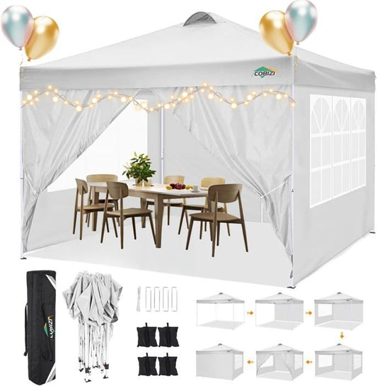 Tonnelle 3x3 - Tonnelle Pliante de Jardin Imperméable avec 4 Parois Latérales - Blanc(Blanc/3 x 3 m)