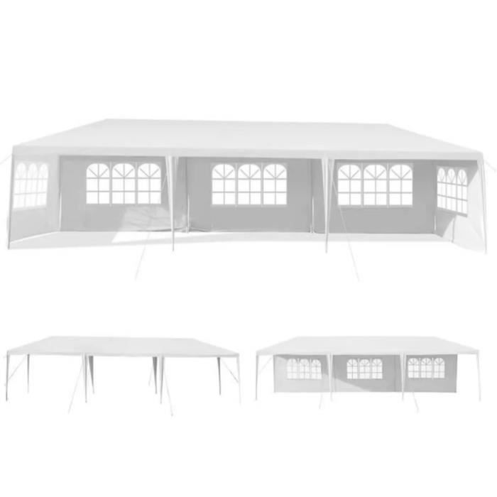 COSTWAY Tonnelle de Jardin Imperméable 3x9M-5 Parois Amovibles-Fenêtre Transparente sur Côté-pour Fêtes,Mariage,BBQ de Plage(-/3x9M/avec 5 Murs)