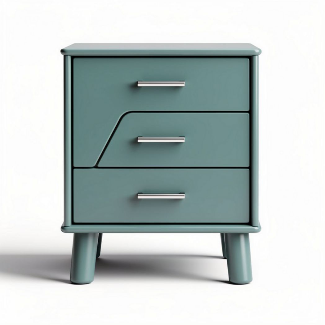 Table de nuit en bois turquoise avec trois tiroirs dimensions 40 x 35 x 45cm