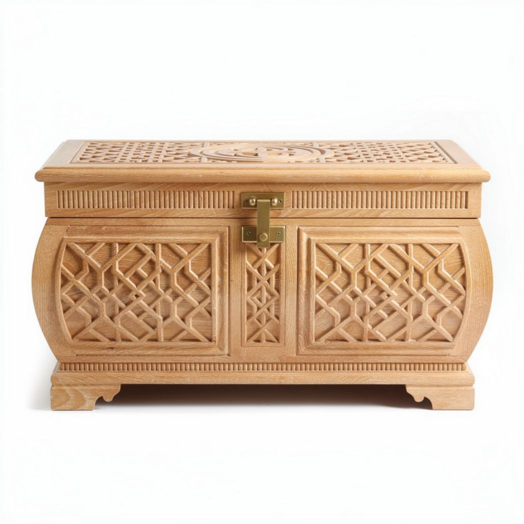 Coffre en bois sculpté de dimensions 60 x 40 x 30cm pour rangement décoratif