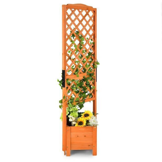 COSTWAY Jardinière sur pied avec Treillis en Bois de Sapin 54,5x52x180CM Bac à Fleurs avec Trous de Drainage pour Plantes(54)