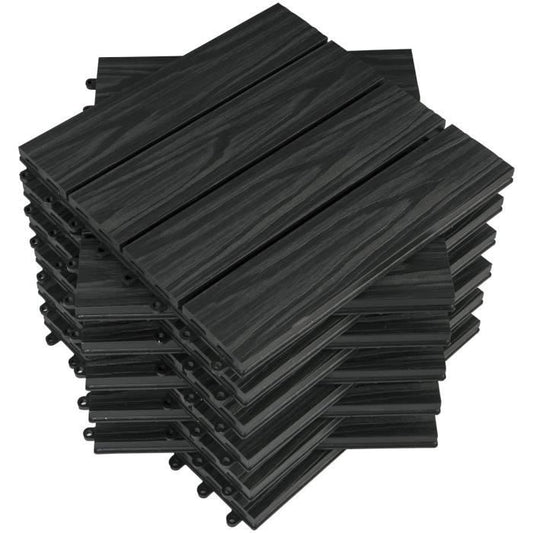 WOLTU Dalle de sol WPC 30x30cm, pour revêtement jardin extérieur fixation plug-in, Anthracite 22 pièces-2 m² GTF006an-2(Anthracite/11 pièces)