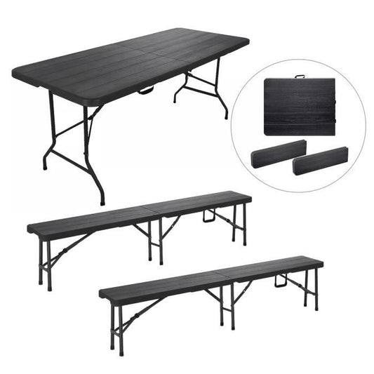 Ensemble Table et 2 Bancs Pliante - Sleivant Table de Jardin 6-8 Personnes - Table Camping Exterieur (1xTable +2 Bancs)(1 x table + 2 bancs)