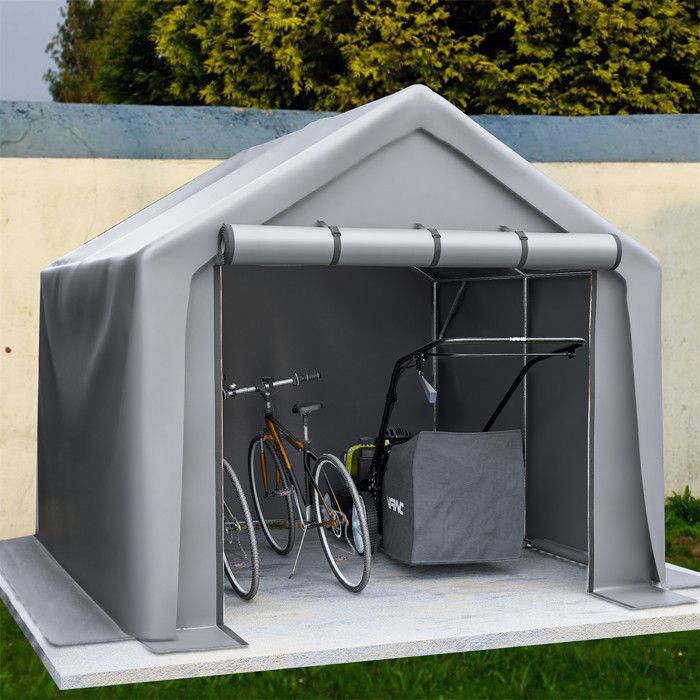Abri de Jardin, Cabane de Jardin, Abri Robot Tondeuse et Vélo, Tente de Stockage pour Outils et Véhicules, Gris, 244x241x217cm(100 x 187 x 160 cm)