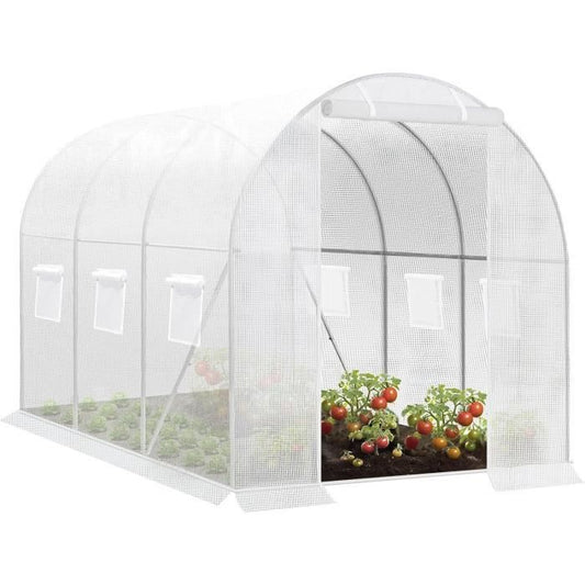 WOLTU Serre de Jardin, en Tube d’Acier Galvanisé et PE, 6 Fenêtres et 1 Porte Zippée Enrouleur, 200x300x190cm, Blanc W0UETT0042(Blanc/300 x 200 x 200 cm)