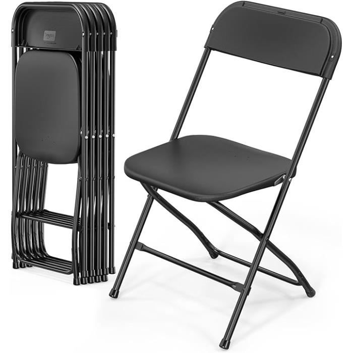 Lot de 6 chaises pliantes en plastique noir, sièges commerciaux empilables portables intérieurs et extérieurs avec cadre en acier(Noir/Lot de 2)