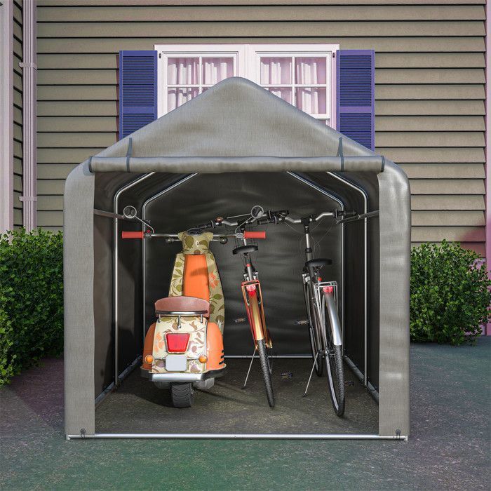 Abri de Jardin Pas Cher, Abri Robot Tondeuse, Abri Velo,Cabane de Jardin avec Volet Roulant,Matériau PE à l'eau, Gris,160x220x165cm(100 x 187 x 160 cm)