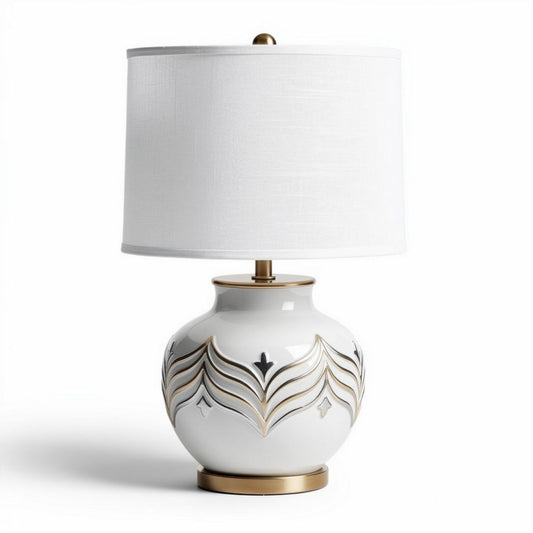 Lampe de table en céramique blanche avec abat-jour en tissu 30 x 30 x 50cm