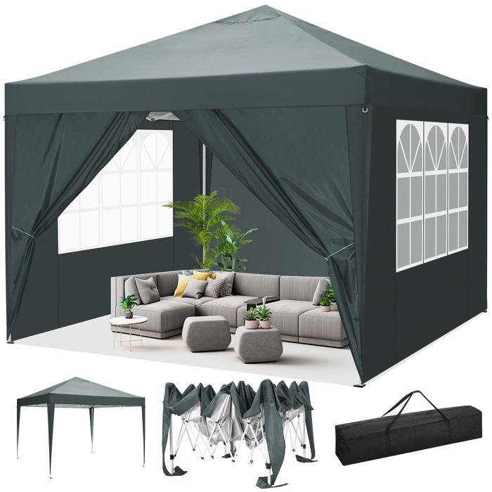 Tonnelle 3x3 Tonnelle Pliante de Jardin Imperméable avec 4 parois latérales,Gris(Blanc)