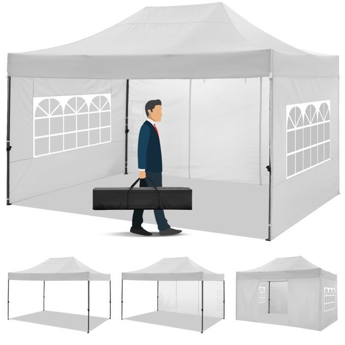 Tonnelle Pliante 3x4.5m - Tonnelle de Jardin étanche Stable avec 4 Parois latérales pour Réception,Blanc(Blanc)