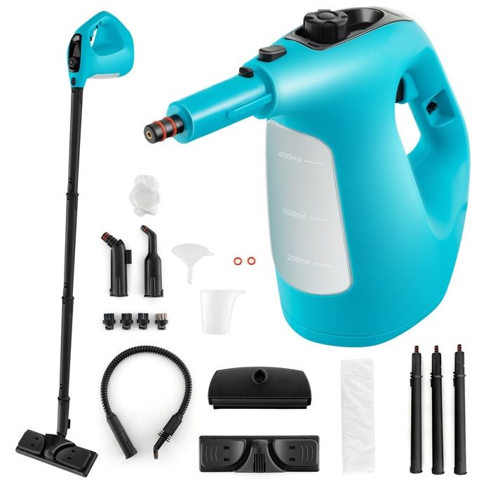 Nettoyeur Vapeur à Main 1500W Punaises de Lit COSTWAY-Réservoir 400 ml-2 Bar-14 Accessoires-125 ℃-Verrou de Sécurité Enfants-Bleu(Bleu/Capacité : 1 L/Puissance : 1500 W)