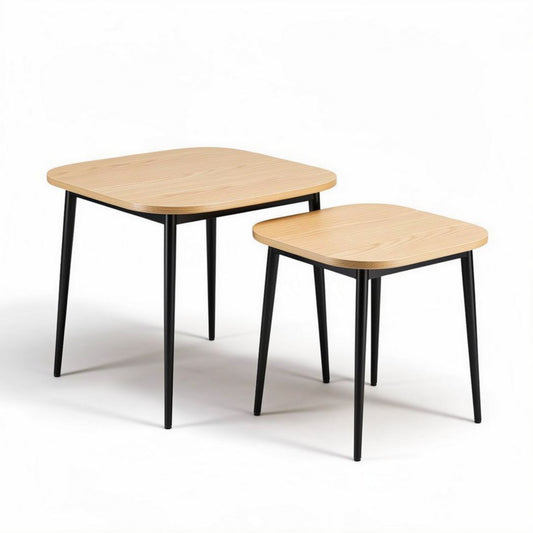 Table rectangulaire en bois clair et métal noir 60 x 60 x 45cm